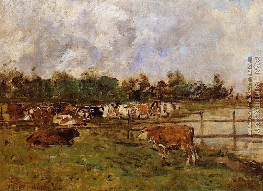 Eugene Boudin : Cows in the Meadow
